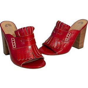 GEOX by Patrick Cox Nolina Red Leather Heels Slide Sandals Size EU 37 | US 7